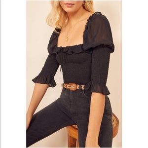 Reformation Julie Smock Top Black